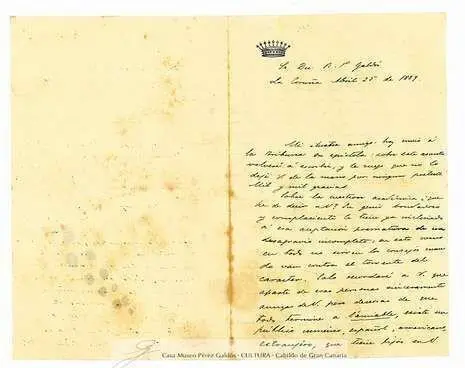 carta de Emilia Pardo Baz&aacute;n a Gald&oacute;s