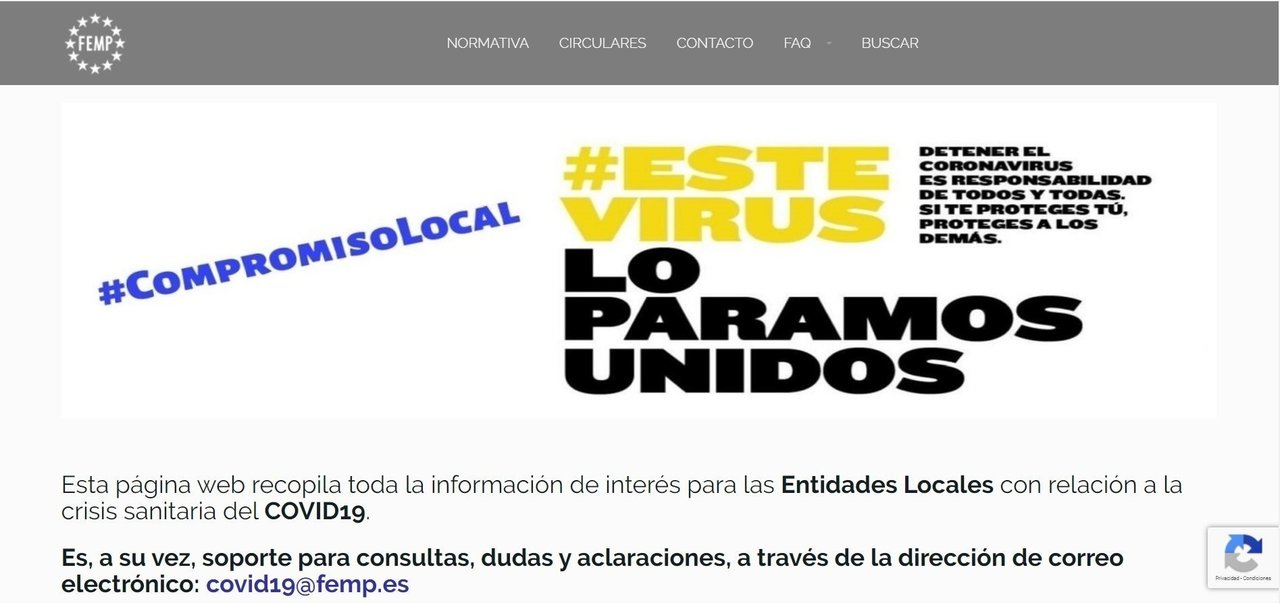 Página web covid19.Femp.Es habilitada por la FEMP para informar a los Ayuntamientos sobre el coronavirus.
