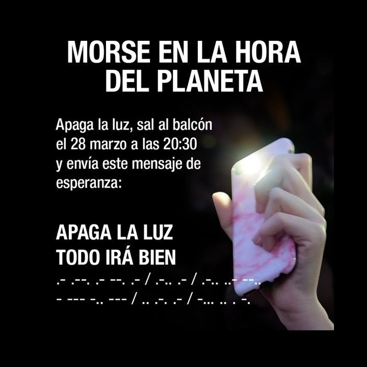WWF anima a lanzar en morse el mensaje 'Apaga la luz. Todo irá bien' este sábado por La Hora del Planeta este sábado a las 20.30 horas en las ventanas y balcones de toda España.
