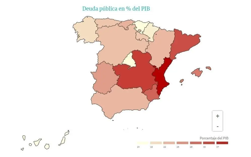 Deuda p&uacute;blica por comunidades a cierre de 2019