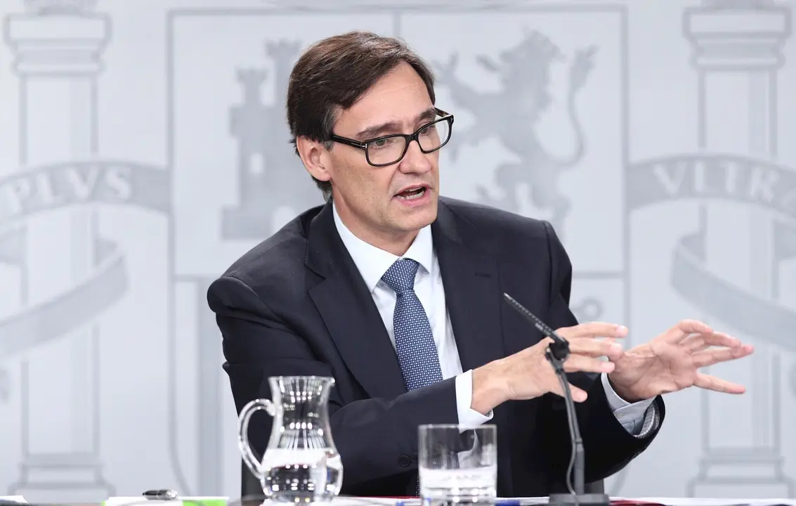 El ministro de Sanidad, Salvador Illa, durante la rueda de prensa ante los medios para informar sobre el coronavirus, en La Moncloa, Madrid (Espa&ntilde;a), a 10 de marzo de 2020.