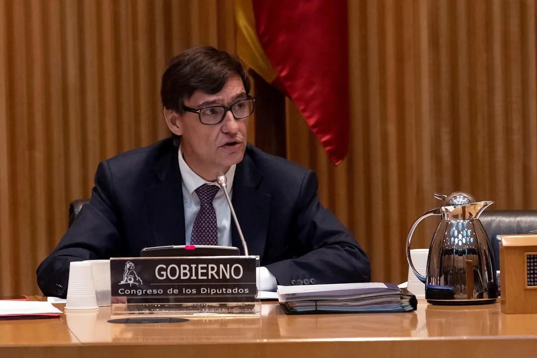 El ministro de Sanidad, Salvador Illa, durante su comparecencia en la Comisi&oacute;n de Sanidad y Consumo del Congreso de los Diputados, el jueves 26 de marzo para informar sobre el coronavirus