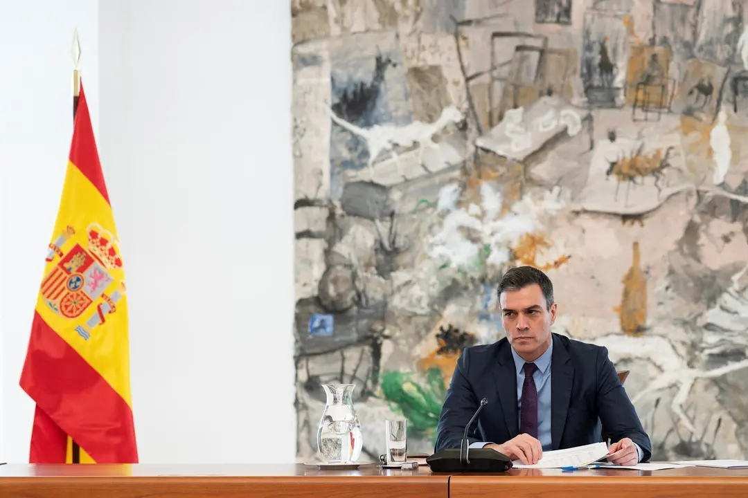 El presidente del Gobierno, Pedro S&aacute;nchez, preside la reuni&oacute;n del Comit&eacute; T&eacute;cnico de Gesti&oacute;n de la Covid-19, en Madrid (Espa&ntilde;a) a 4 de abril de 2020.