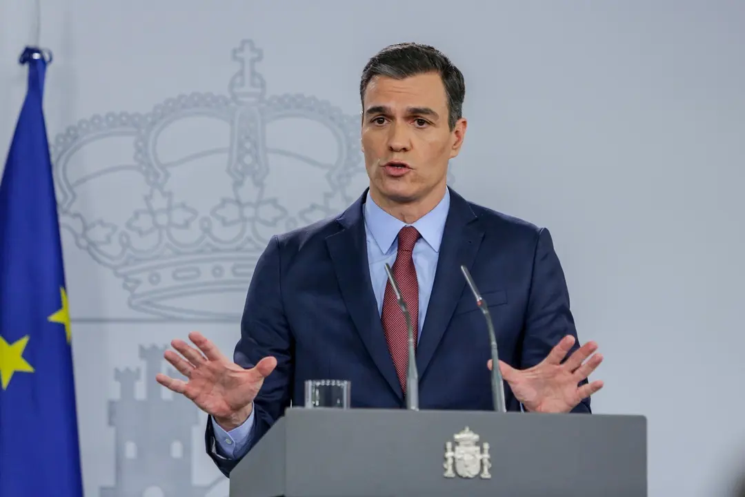 El presidente del Gobierno, Pedro S&aacute;nchez, en una intervenci&oacute;n en La Moncloa