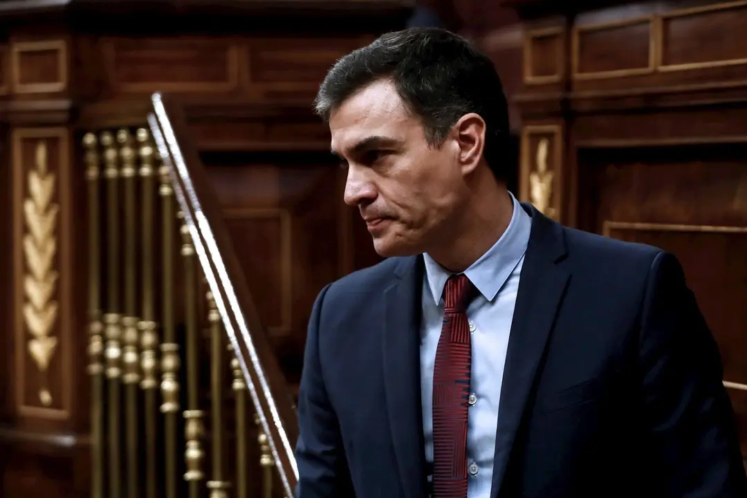 El presidente del Gobierno, Pedro S&aacute;nchez, tras su intervenci&oacute;n en el pleno celebrado este jueves en el Congreso