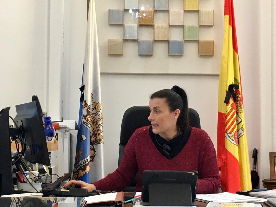La alcaldesa de Santander, Gema Igual, en una videoconferencia con los portavoces de los grupos municipales