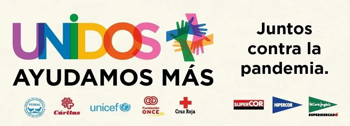 El Corte Ingl&eacute;s ha puesto en marcha la iniciativa 'Unidos Ayudamos M&aacute;s' en colaboraci&oacute;n con C&aacute;ritas, Cruz Roja, la Federaci&oacute;n Espa&ntilde;ola de Bancos de Alimentos (FESBAL), Fundaci&oacute;n ONCE y UNICEF Espa&ntilde;a