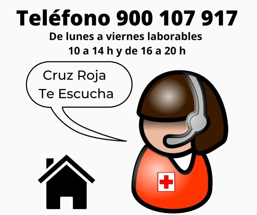 Cartel de Cruz Roja sobre su teléfono de apoyo psicosocial durante la pandemia por el coronavirus COVID-19