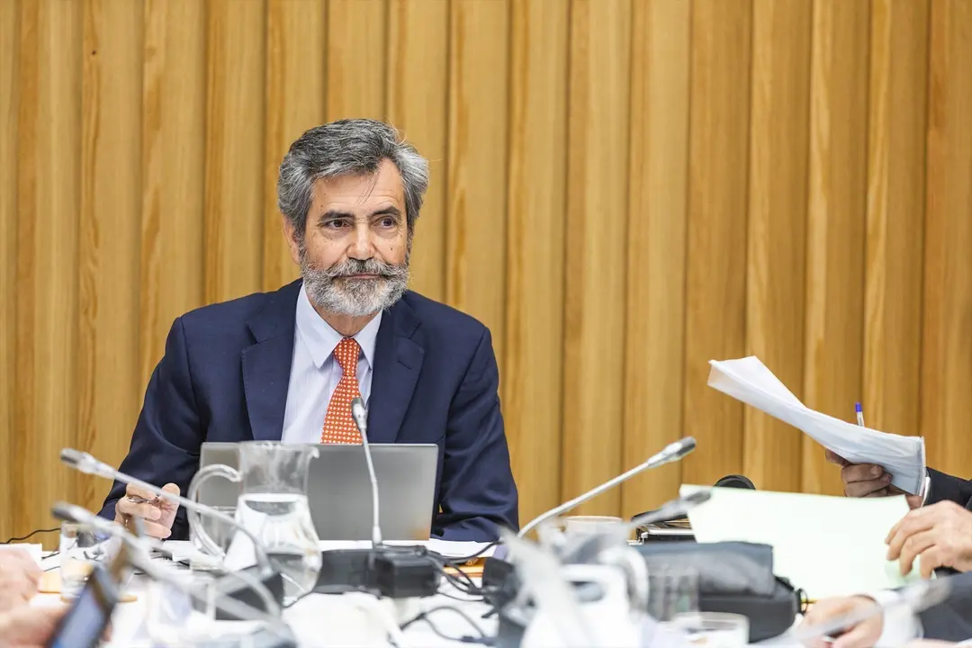 El presidente del Consejo General del Poder Judicial y del Tribunal Supremo (CGPJ), Carlos Lesmes durante el pleno del Consejo General del Poder Judicial (CGPJ), en Pontevedra/Galicia (Espa&ntilde;a), a 30 de enero de 2020.