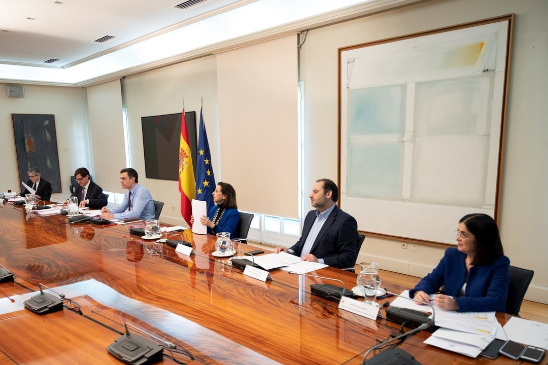 Los ministros asisten a una reunión con los presidentes de las Comunidades y Ciudades Autónomas por videoconferencia, en Madrid (España) a 12 de abril de 2020.