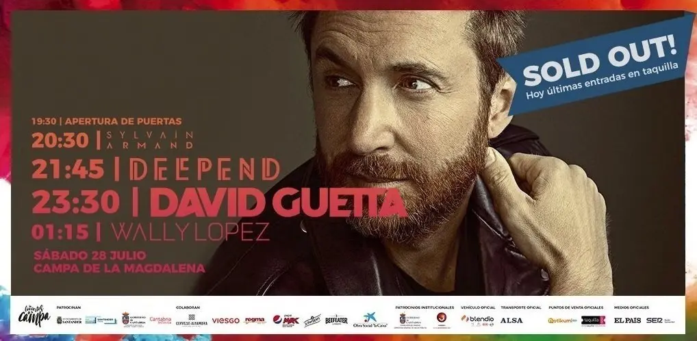 Cartel que anunciaba el concierto de Guetta con entradas agotadas