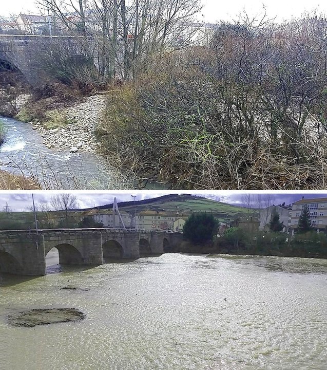 Río Híjar, a su paso por Matamorosa, antes y después de avanzar en la recuperación de la capacidad de desagüe