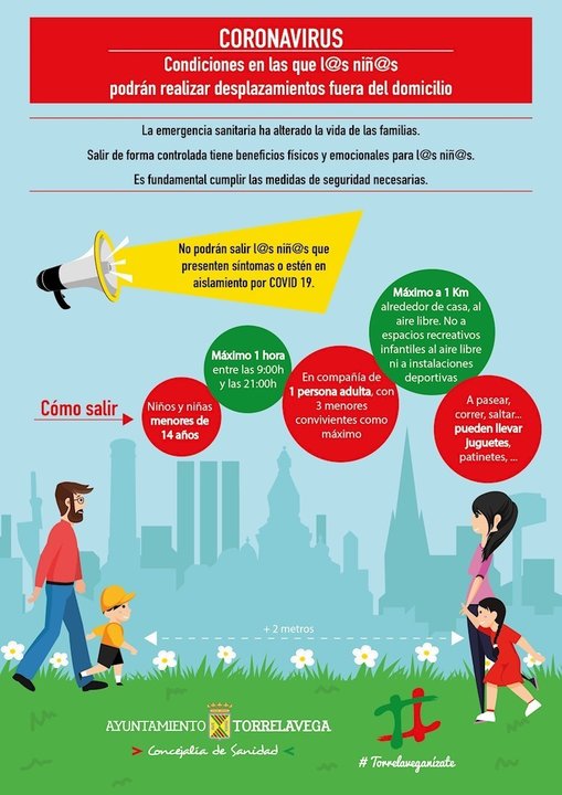 Cartel editado por el Ayuntamiento de Torrelavega con las normas de los paseos con menores de 14 años