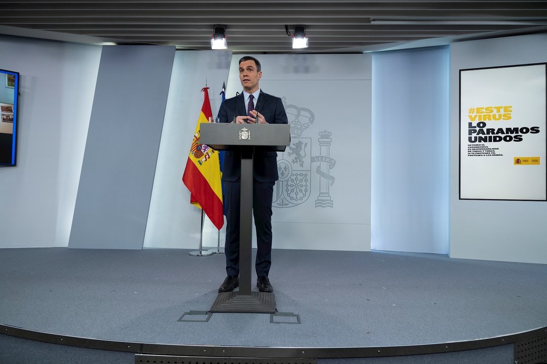 Comparecencia del presidente del Gobierno, Pedro Sánchez, por la crisis del coronavirus. En Madrid, (España), a 25 de abril de 2020.