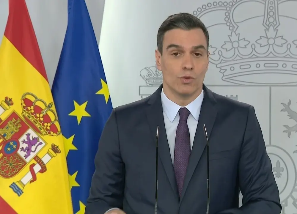 El presidente del Gobierno, Pedro S&aacute;nchez, en la rueda de prensa de este s&aacute;bado