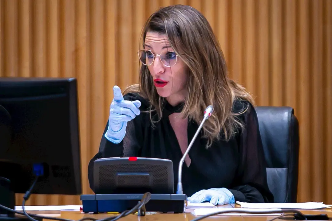 La ministra de Trabajo y Econom&iacute;a Social, Yolanda D&iacute;az, durante su comparecencia en la Comisi&oacute;n de Trabajo, Inclusi&oacute;n, Seguridad Social y Migraciones para explicar la medidas acometidas para hacer frente al COVID-19.