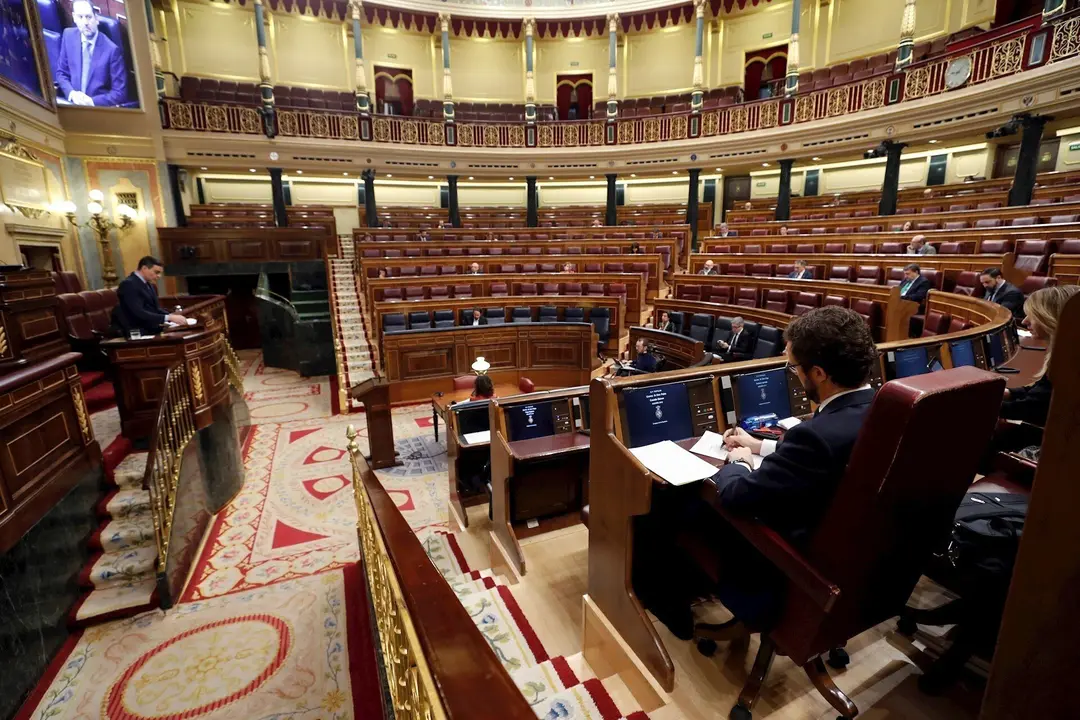 El presidente del Gobierno, Pedro S&aacute;nchez, durante su intervenci&oacute;n en el Pleno del Congreso