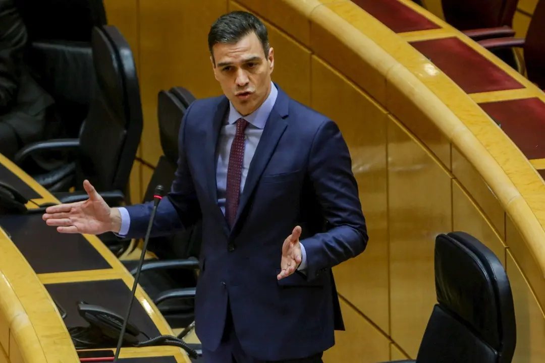 El presidente del Gobierno, Pedro S&aacute;nchez, durante su intervenci&oacute;n en la Sesi&oacute;n de Control al Gobierno en el Senado