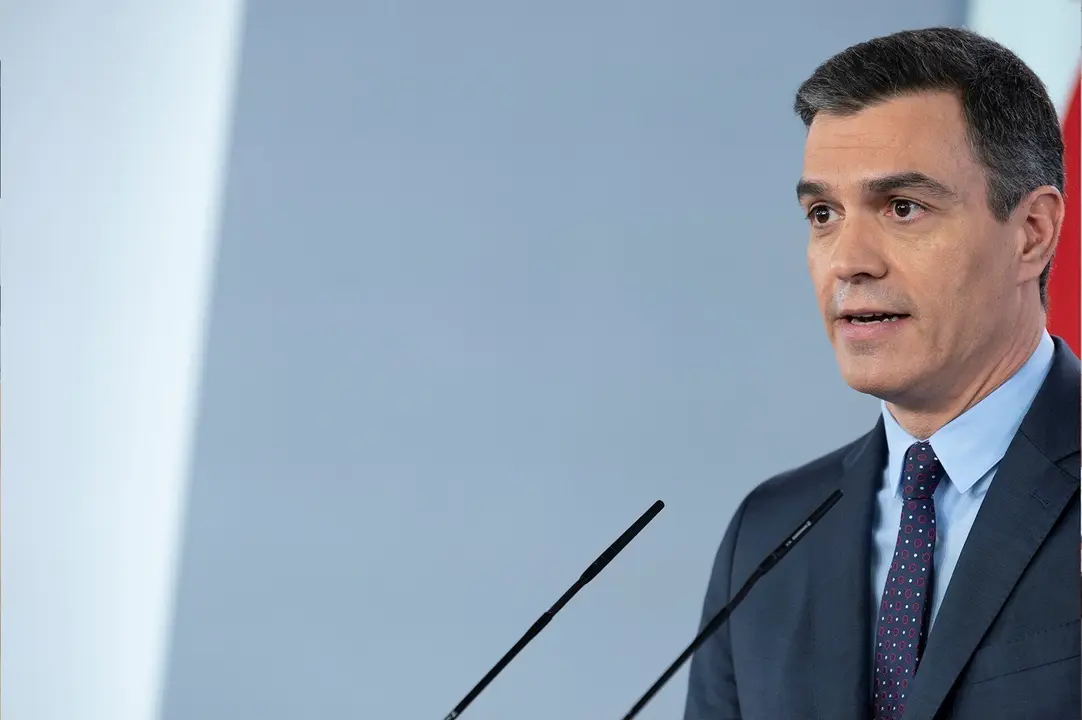 El presidente del Gobierno, Pedro S&aacute;nchez, durante su comparecencia para dar cuenta de las &uacute;ltimas determinaciones sobre la crisis del Covid-19. En Madrid, (Espa&ntilde;a), a 9 de mayo de 2020.
