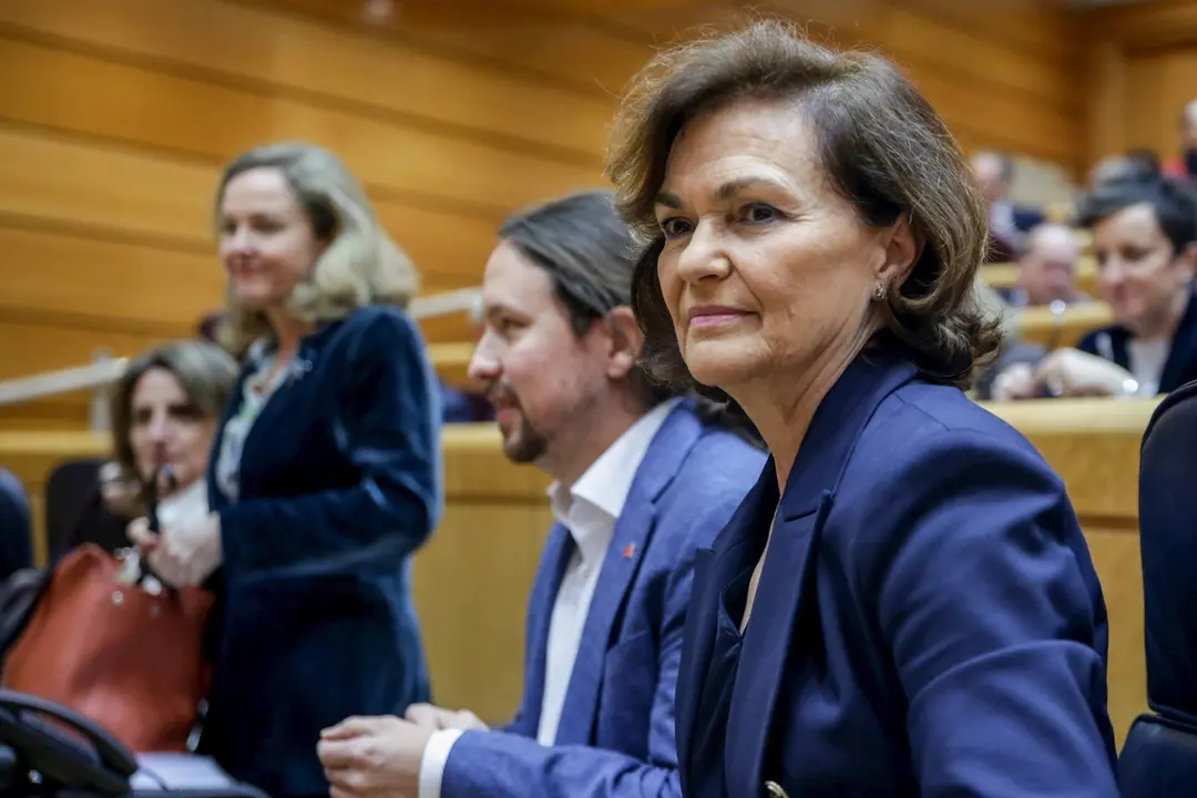 La vicepresidenta primera del Gobierno, Carmen Calvo, en el Senado