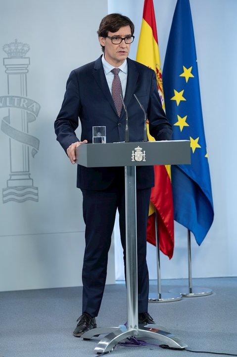El ministro de Sanidad, Salvador Illa, comparece en rueda de prensa en el Palacio de La Moncloa, en Madrid (España), a 12 de mayo de 2020.
