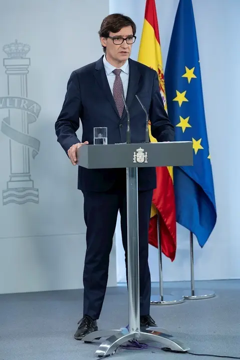 El ministro de Sanidad, Salvador Illa, comparece en rueda de prensa en el Palacio de La Moncloa, en Madrid (Espa&ntilde;a), a 12 de mayo de 2020.