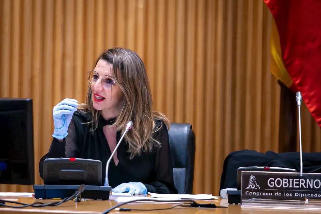 La ministra de Trabajo y Econom&iacute;a Social, Yolanda D&iacute;az, durante una comparecencia ante la Comisi&oacute;n de Trabajo del Congreso