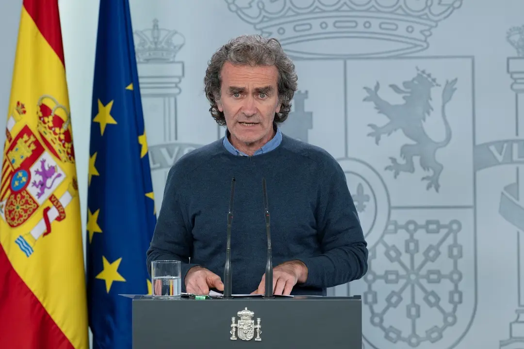El director del Centro de Coordinaci&oacute;n de Alertas y Emergencias Sanitarias, Fernando Sim&oacute;n, durante la primera rueda de prensa por la tarde tras la reuni&oacute;n del Comit&eacute; de Gesti&oacute;n de la Desescalada, en Madrid (Espa&ntilde;a) a 18 de mayo de 2020.