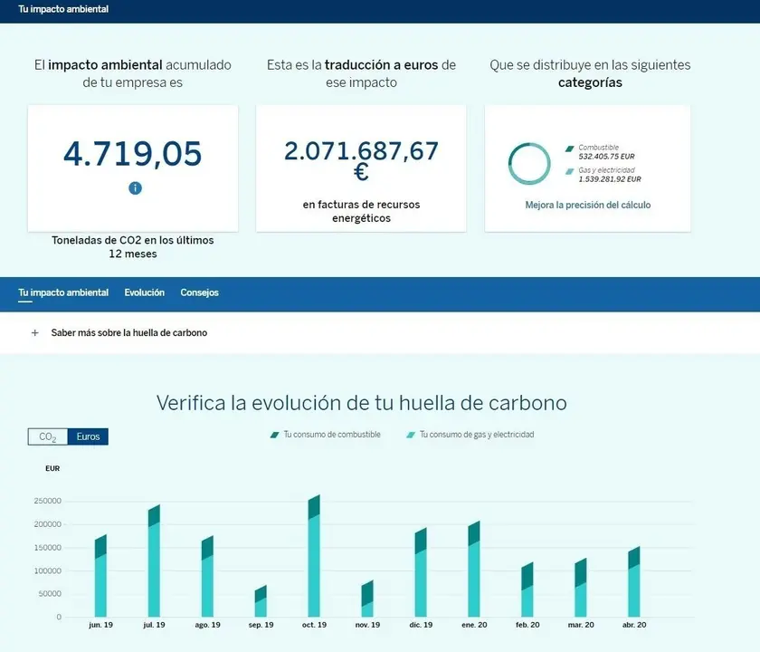 Imagen de la nueva herramienta de BBVA para el c&aacute;lculo de la huella de carbono
