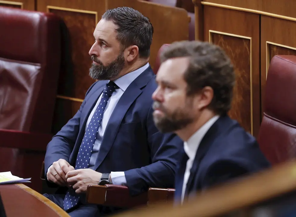 El l&iacute;der de Vox, Santiago Abascal y el portavoz en el Congreso, Iv&aacute;n Espinosa de los Monteros