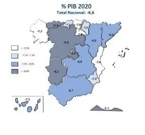 Ca&iacute;da del PIB de las CC.AA en 2020