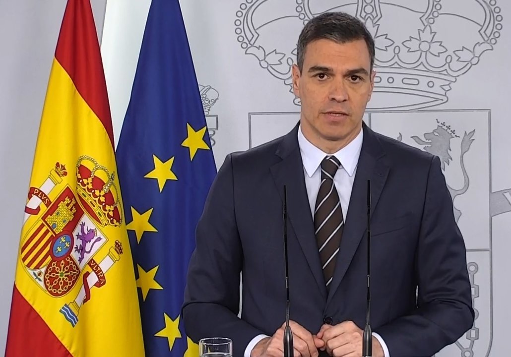 El presidente del Gobierno, Pedro Sánchez, durante una comparecencia en Moncloa