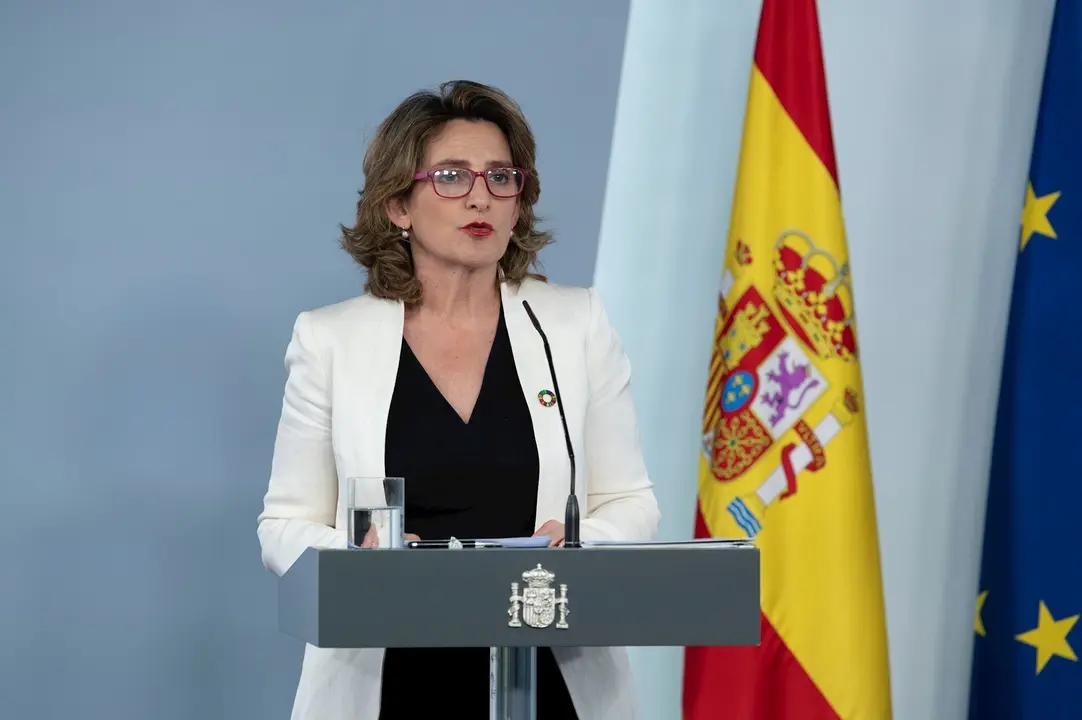 La vicepresidenta para la Transici&oacute;n Ecol&oacute;gica y el Reto Demogr&aacute;fico, Teresa Ribera, durante la rueda de prensa posterior al Consejo de Ministros celebrado en Moncloa el d&iacute;a 66 del estado de alarma. En Madrid (Espa&ntilde;a), a 19 de mayo de 2020.
