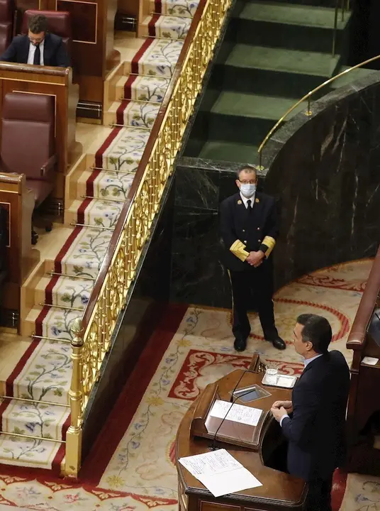 El presidente del Gobierno, Pedro S&aacute;nchez, durante su intervenci&oacute;n en el pleno del Congreso.