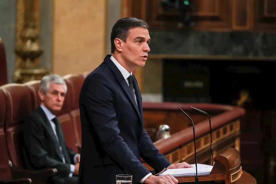 El presidente del Gobierno, Pedro S&aacute;nchez, durante su intervenci&oacute;n en el Pleno del Congreso