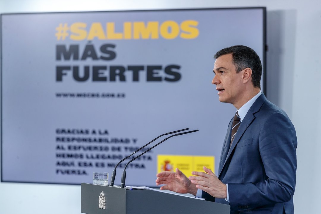 El presidente del Gobierno, Pedro Sánchez, lleva a cabo una rueda de prensa, en Madrid (España) a 7 de junio de 2020.