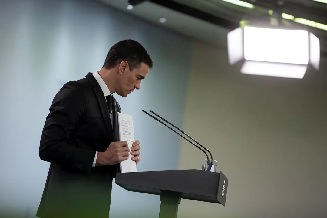 El presidente del Gobierno, Pedro S&aacute;nchez, durante su comparecencia en rueda de prensa del pasado 31 de mayo