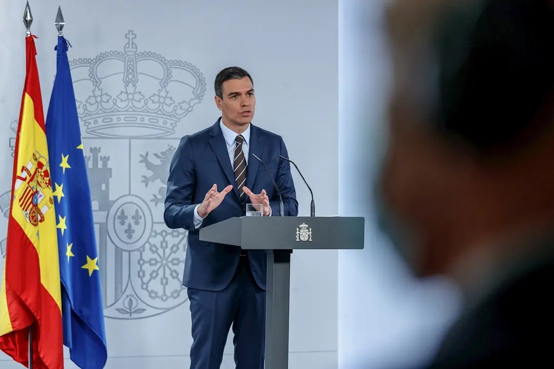 El presidente del Gobierno, Pedro S&aacute;nchez, lleva a cabo una rueda de prensa, en Madrid (Espa&ntilde;a) a 7 de junio de 2020.