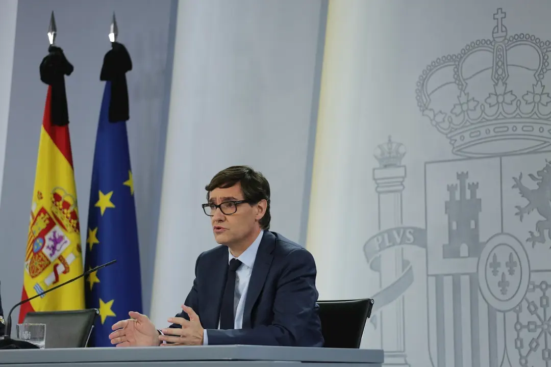 El ministro de Sanidad, Salvador Illa, comparece en rueda de prensa posterior al Consejo de Ministros extraordinario de car&aacute;cter no presencial. En Moncloa, Madrid (Espa&ntilde;a), a 5 de junio de 2020.