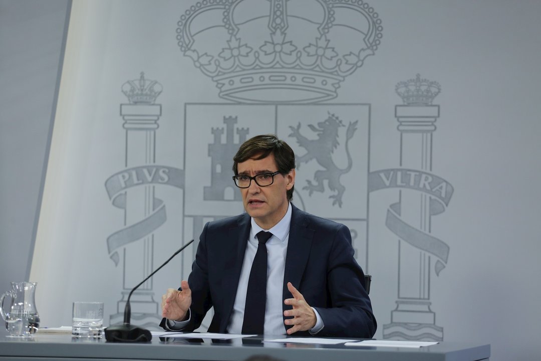 El ministro de Sanidad, Salvador Illa, comparece en rueda de prensa posterior al Consejo de Ministros extraordinario de carácter no presencial. En Moncloa, Madrid (España), a 5 de junio de 2020.