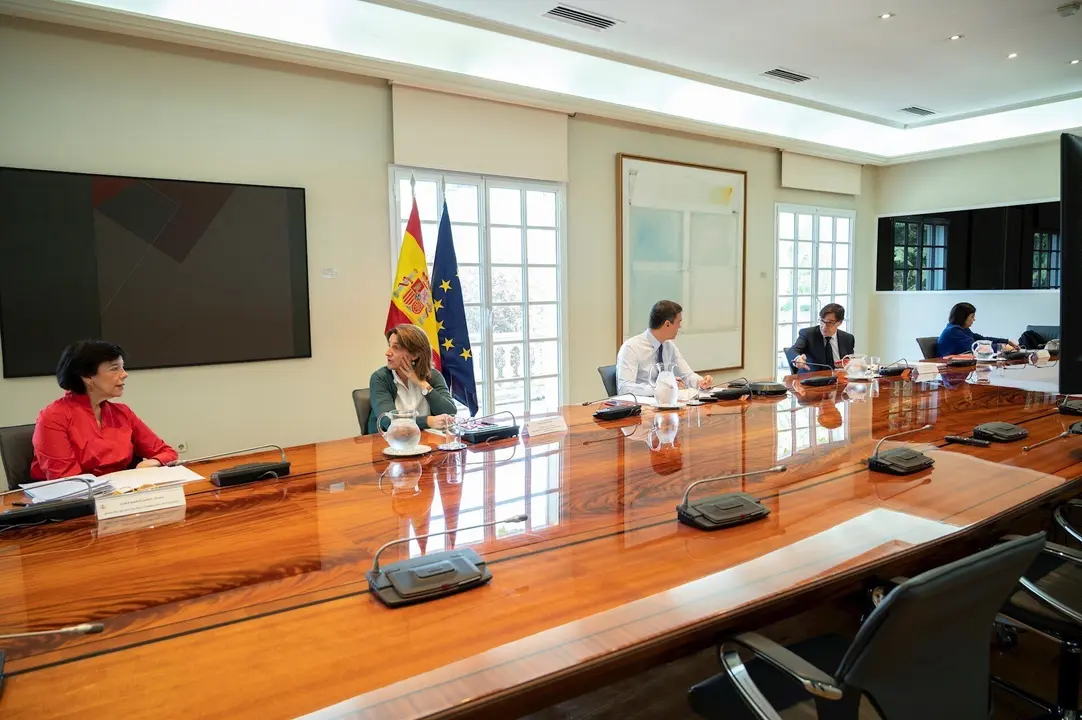 El presidente del Gobierno, Pedro S&aacute;nchez, se re&uacute;ne con los presidentes auton&oacute;micos por videoconferencia, en Madrid (Espa&ntilde;a) a 14 de junio de 2020.