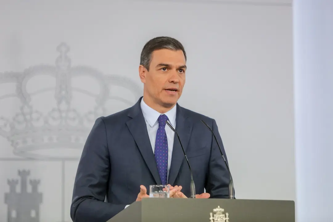 El presidente del Gobierno, Pedro S&aacute;nchez, durante su comparecencia en rueda de prensa en el Palacio de la Moncloa tras la &uacute;ltima conferencia con los presidentes auton&oacute;micos por videoconferencia durante el estado de alarma, que terminar&aacute; el pr&oacute;ximo 21 de 