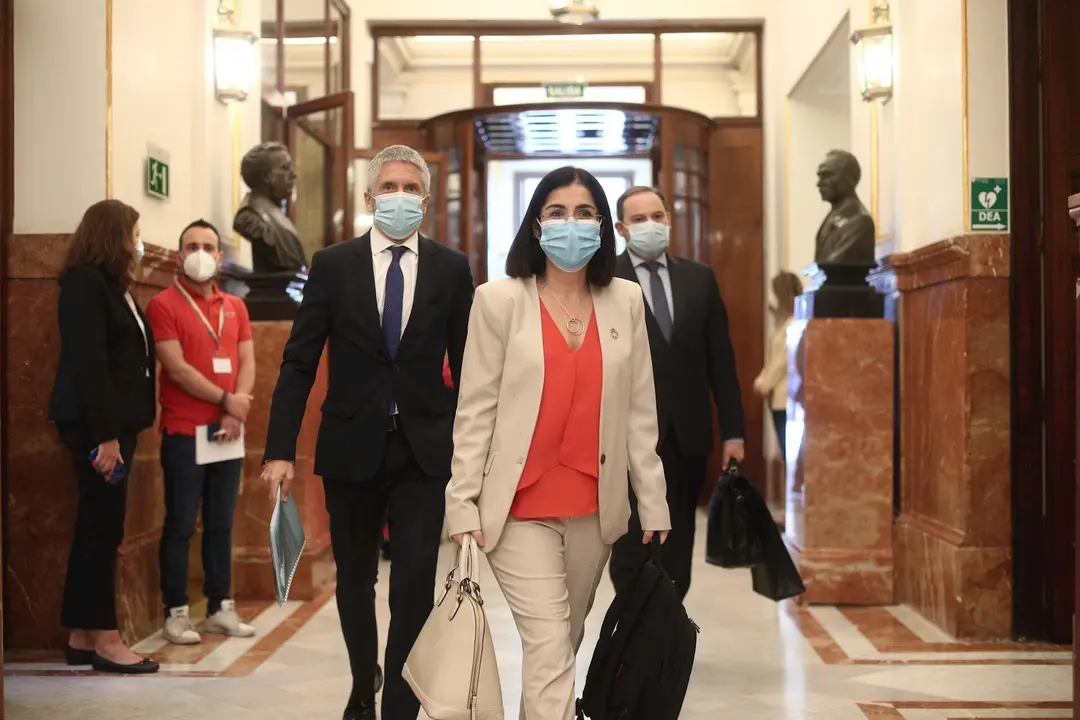 La ministra Carolina Darias, llegando al Congreso en una imagen de archivo, junto a Fernando Grande Marlaska y Jos&eacute; Luis &Aacute;balos.
