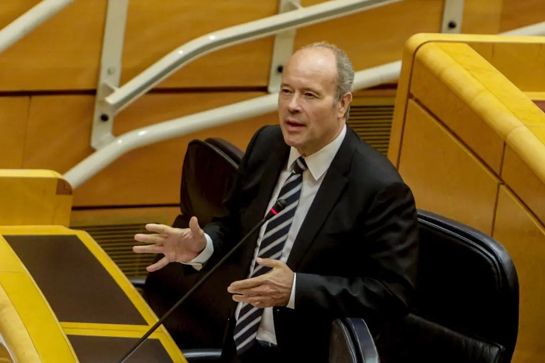 El Ministro de Justicia, Juan Carlos Campo, durante su intervenci&oacute;n en una sesi&oacute;n de control al Gobierno en el Senado en la que se tratan las cuestiones relacionadas con el anuncio del cierre de Nissan, la implantaci&oacute;n del ingreso m&iacute;nimo vital y las medid