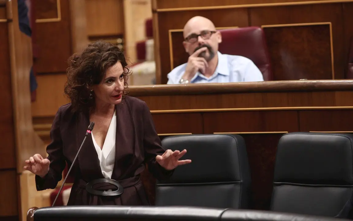 La portavoz y ministra de Hacienda, Mar&iacute;a Jes&uacute;s Montero, interviene  durante una sesi&oacute;n plenaria de control al Gobierno en el Congreso