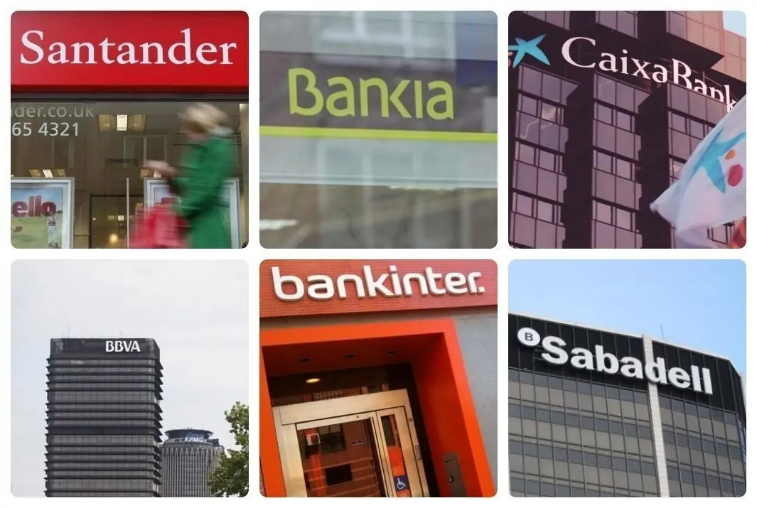 Montaje de los logos de los seis bancos cotizados en Espa&ntilde;a