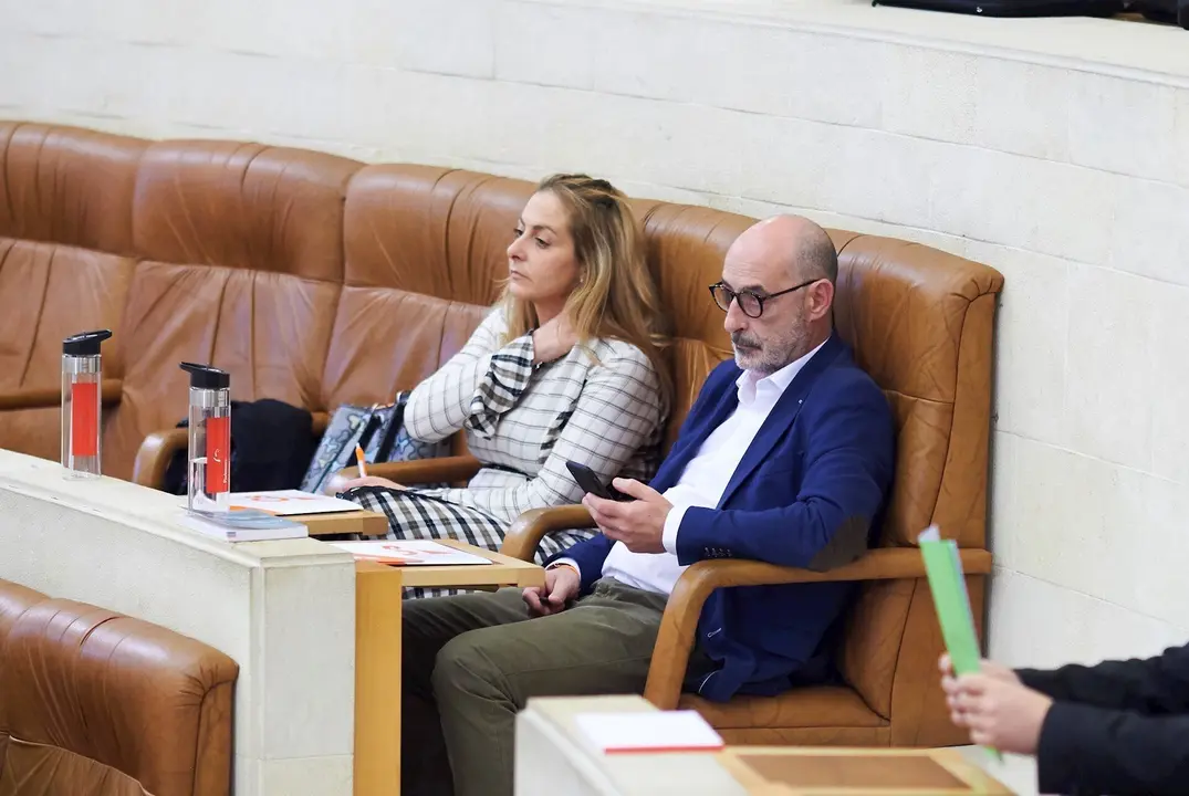 El portavoz de Ciudadanos Cantabria, F&eacute;lix &Aacute;lvarez (d), y la diputada de Ciudadanos en Cantabria, Marta Garc&iacute;a