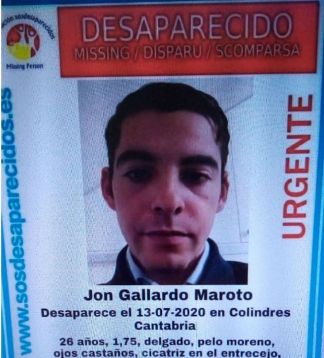 Cartel con la foto y descripción del vecino de Eibar desaparecido en Laredo