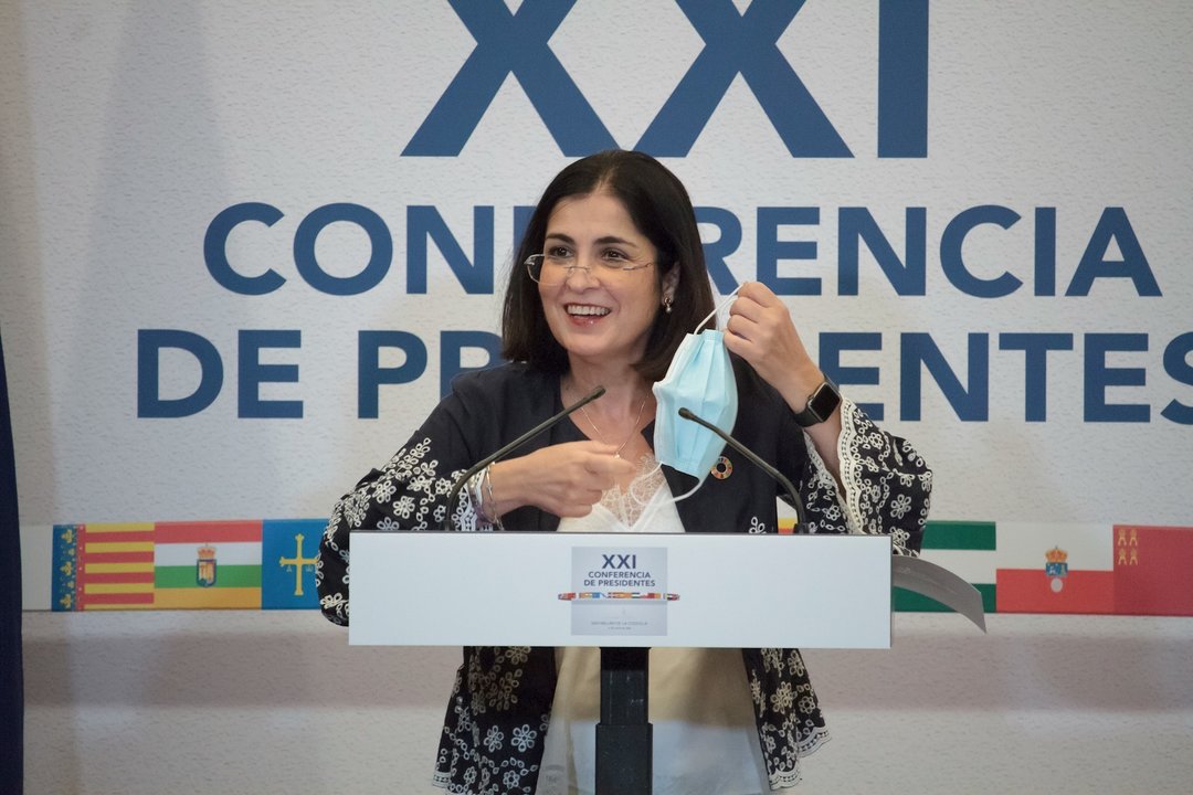 La ministra de Política Territorial y Función Pública, Carolina Darias, en la Conferencia de Presidentes en San Millán de la Cogolla, La Rioja