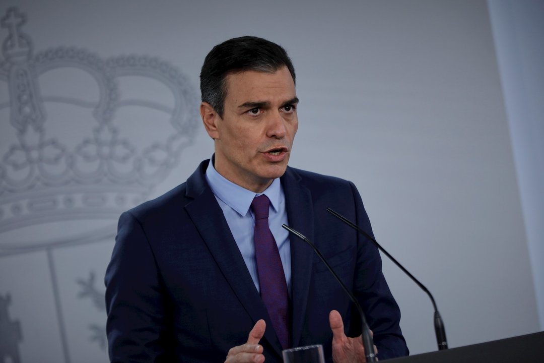 El presidente del Gobierno, Pedro Sánchez, ofrece la última rueda de prensa  posterior a la reunión del Consejo de Ministros y antes de las vacaciones, en Moncloa, en Madrid (España), a 4 de agosto de 2020